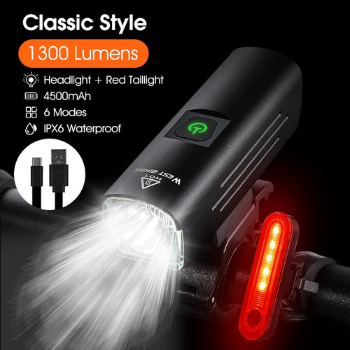 Load image into Gallery viewer, Contest Level Bicycle Light 1300 Lumen USB Rechargeable Flashlight MTB Road Bike LED Headlight Waterproof Rear Lamp
