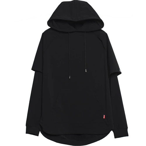 Load image into Gallery viewer, Harajuku Hoodies Men Autumn Slim Fake Two Pieces Pullover Hip Hop Streetwear Hoodies Sweatshirts Techwear Black Clothes
