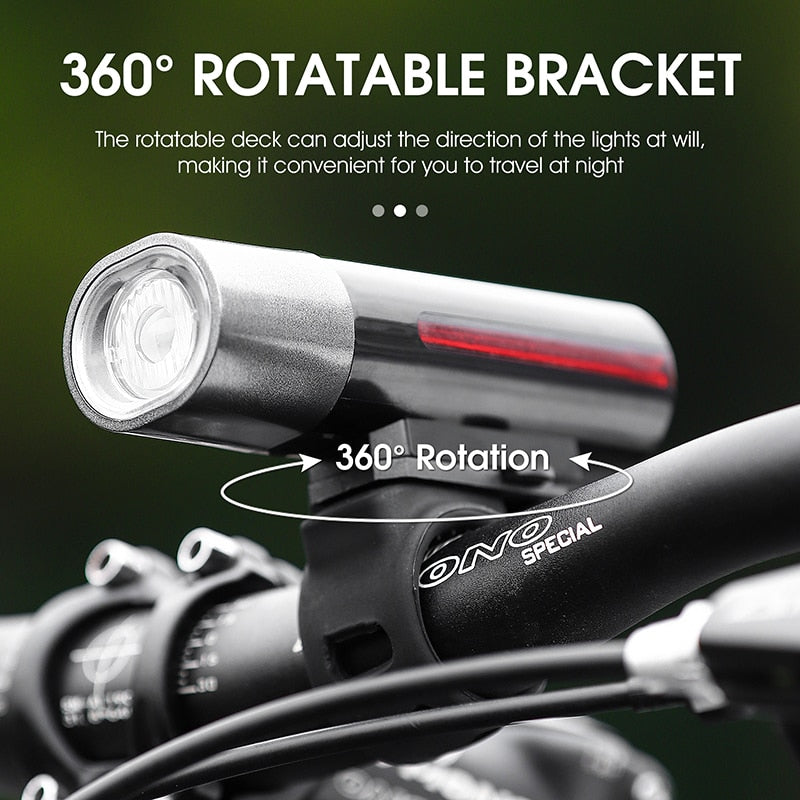 Rainproof Bike Light Front Lamp USB Rechargeable MTB Road Bicycle Cycling Headlight LED Flashlight Bike Accessories