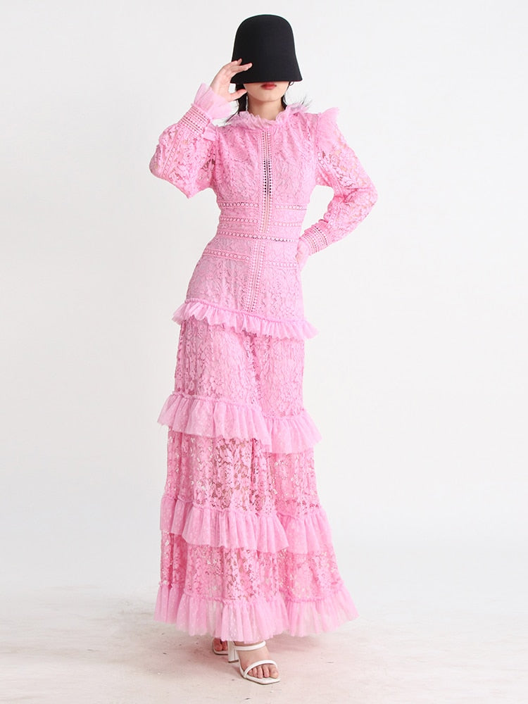 Elegant Dresses For Women Stand Collar Long Sleeve High Waist Embroidery Slim Dress Female Fashion Clothing
