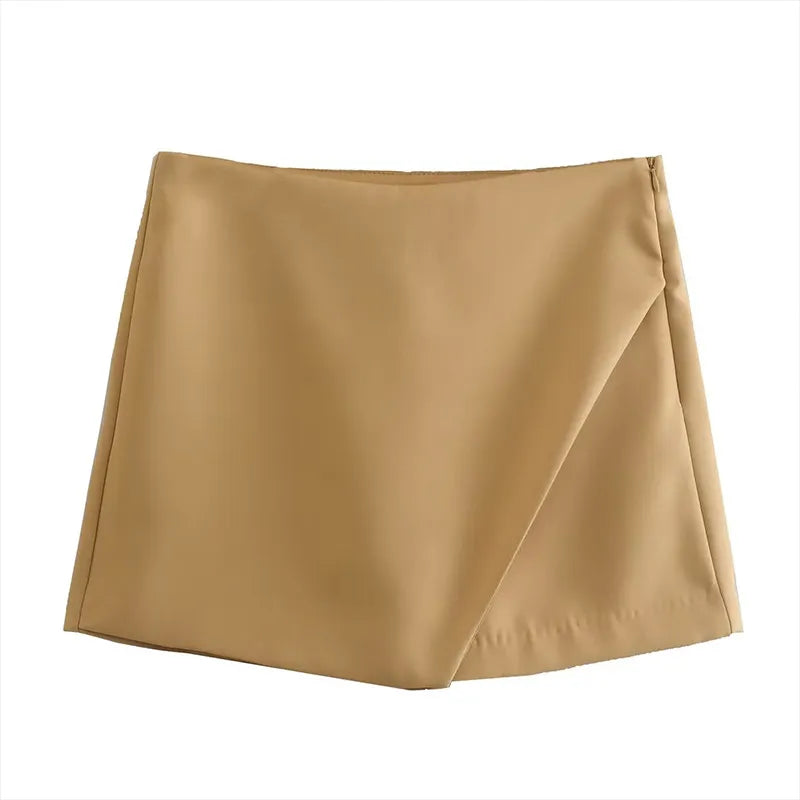 Women Fashion Candy Color Asymmetrical Shorts Skirts Lady Zipper Fly Pockets Hot Shorts Chic Pantalone