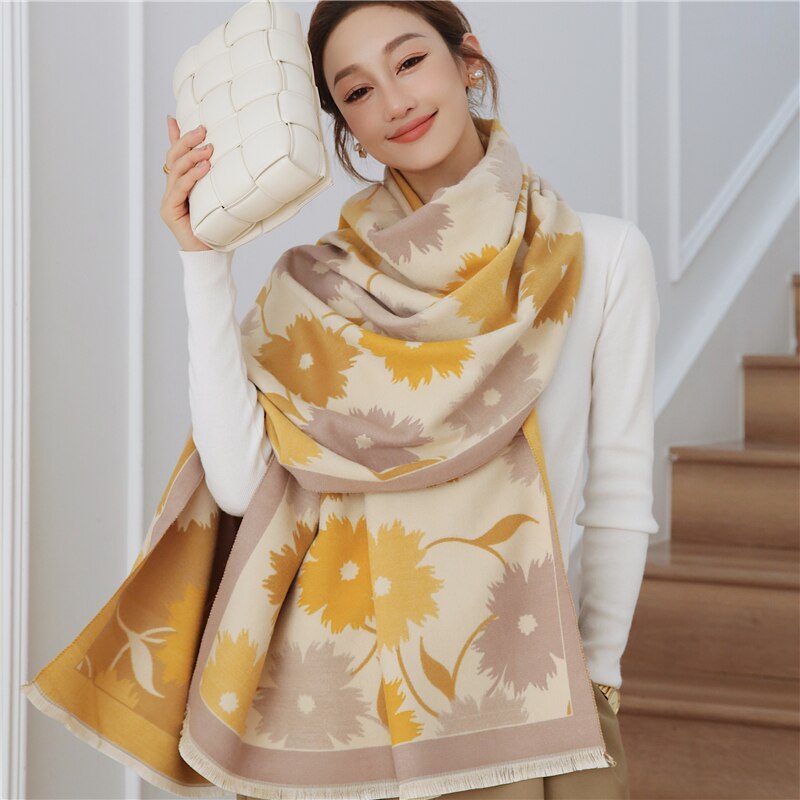 Warm Winter Scarf Cashmere Women Pashmina Design Print Shawls Wrap Female Thick Blanket Soft Bufanda Stoles Fashion