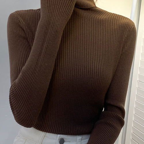 Load image into Gallery viewer, Women Pullover Turtleneck Sweater Autumn Long Sleeve Slim Elastic Korean Simple Basic Cheap Jumper Solid Color Top
