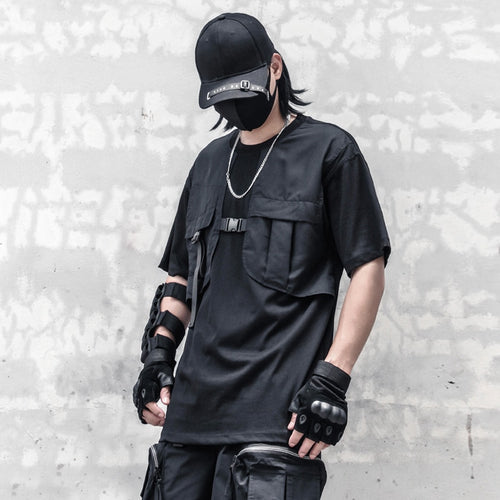 Load image into Gallery viewer, Hip Hop Techwear T-Shirt Men Summer Fake two Tactical Tshirts Brand Black T Shirts Tops WB798
