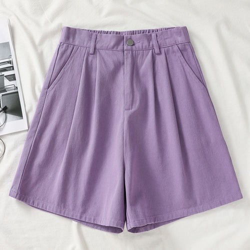 Load image into Gallery viewer, Pure Cotton Women Shorts Casual Elastic High Waist Wide Leg Shorts Korean Style Fashion Summer Ladies Loose Shorts
