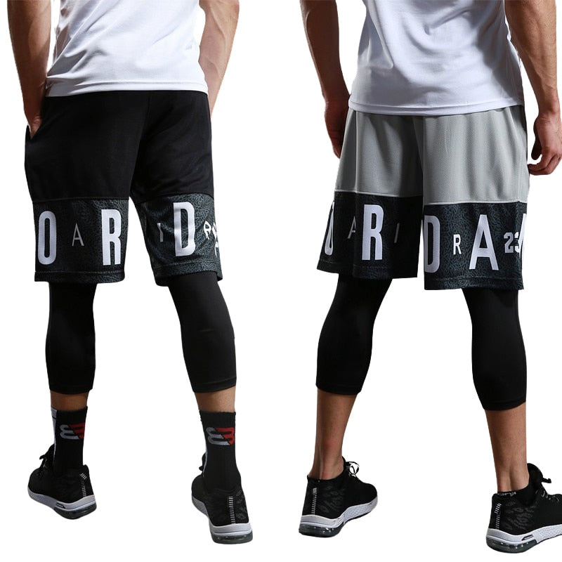 2pcs Set Men Running Compression Sweatpants Gym Jogging Leggings Basketball Football Shorts Fitness Clothes Tight Sport Pants v2