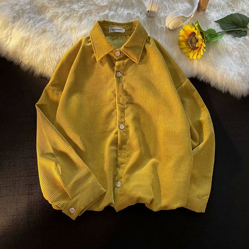 Load image into Gallery viewer, Corduroy Women Shirts BF Harajuku Vintage Designed Spring Long Sleeve All Match Tops Causal Oversize Female Blouse
