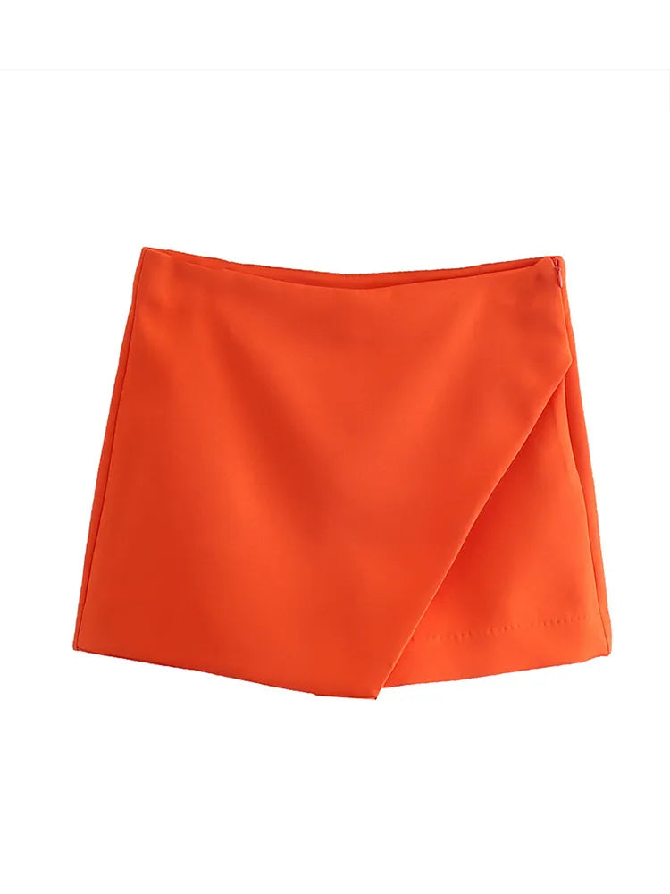 Women Fashion Candy Color Asymmetrical Shorts Skirts Lady Zipper Fly Pockets Hot Shorts Chic Pantalone