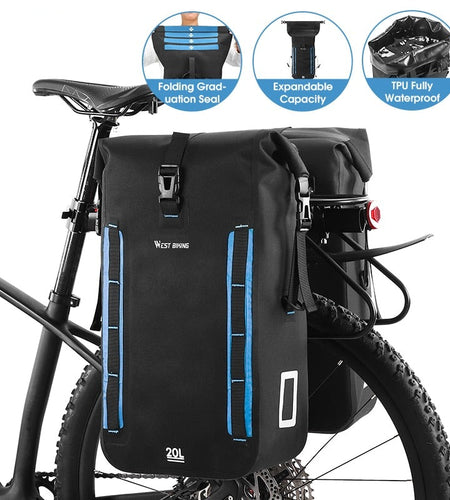 Fully Waterproof TPU Bicycle Bag Foldable Expandable 15-20L Pannier Bike Rear Carrier Bag MTB Accessories Hand Bags