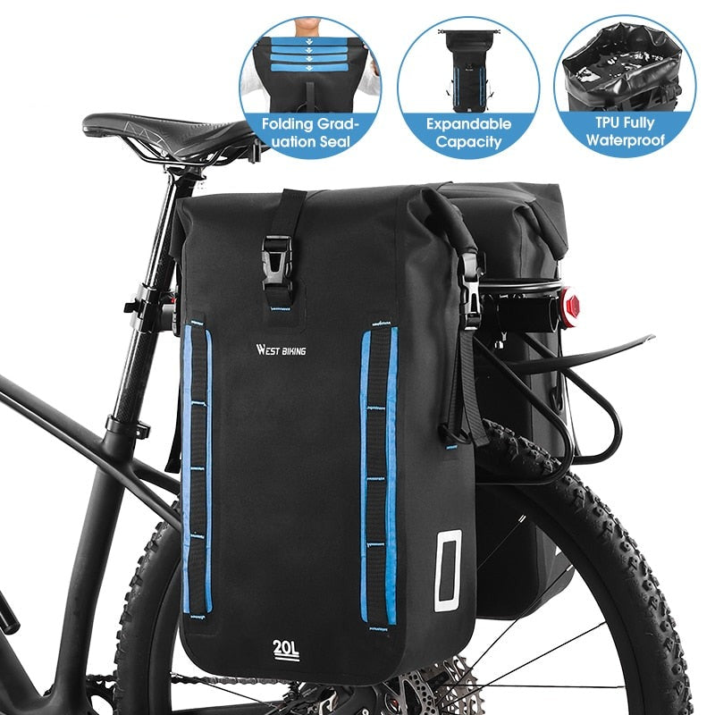 Fully Waterproof TPU Bicycle Bag Foldable Expandable 15-20L Pannier Bike Rear Carrier Bag MTB Accessories Hand Bags