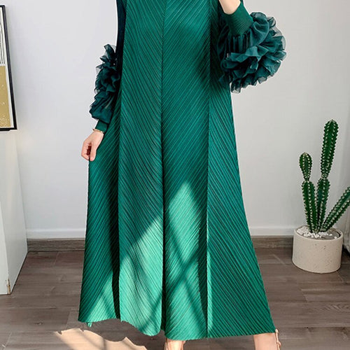 Load image into Gallery viewer, Loose Minimalist Ruffles Dresses For Women Round Neck Long Sleeve High Waist Pullover Dress Female Fashion
