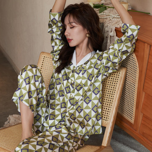 Load image into Gallery viewer, High Quality Women&#39;s Pajamas Set Luxury Letter Print Leisure Sleepwear Silk Like Long Homewear Nightwear Femme Petite
