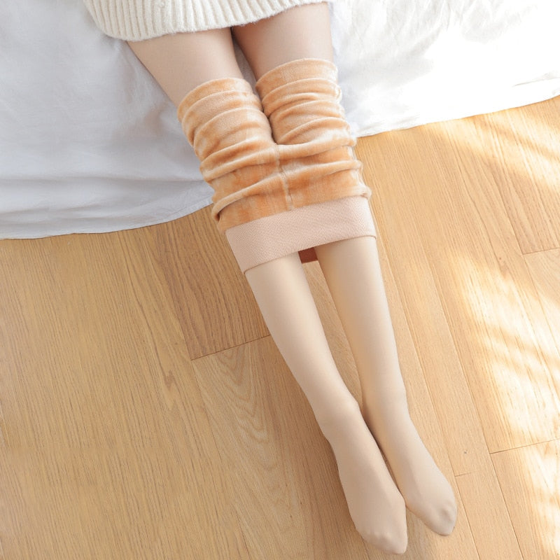 Winter Women Warm Solid Color Velvet High Waist Leggings Stretchy Leggings