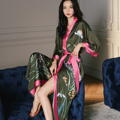 Load image into Gallery viewer, Satin Chiffon Pajamas Women&#39;s Summer Large Imitation Silk Luxury Bathrobe Cool Home Clothes French Style Morning Gown
