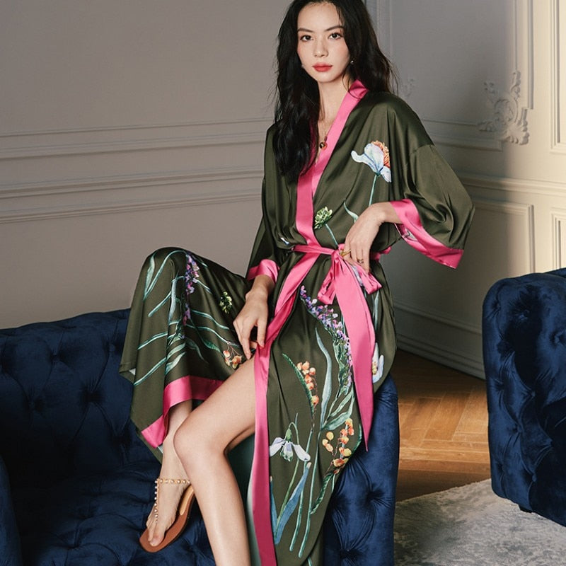 Satin Chiffon Pajamas Women's Summer Large Imitation Silk Luxury Bathrobe Cool Home Clothes French Style Morning Gown