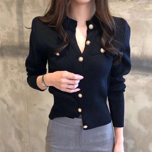 Load image into Gallery viewer, Fashion Women Cardigan Sweater Spring Knitted Long Sleeve Short Coat Casual Single Breasted Korean Slim Chic Ladies Top
