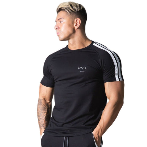Load image into Gallery viewer, Black Gym Fitness T-shirt Men Running Sport Skinny Shirt Short Sleeve Cotton Tee Tops Summer Male Bodybuilding Training Clothing
