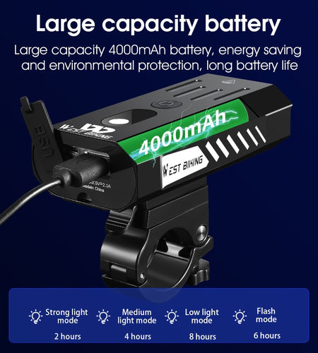 Waterproof Bicycle Front Light LED Rechargeable Flashlight Night Cycling AUTO Smart Headlights Emergency Power Bank