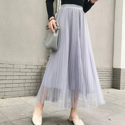 Load image into Gallery viewer, Elegant Women Tulle Skirt  Korean Fashion Mesh White A Line Ladies Pleated Skirt Summer Chic High Waist Black Party Faldas
