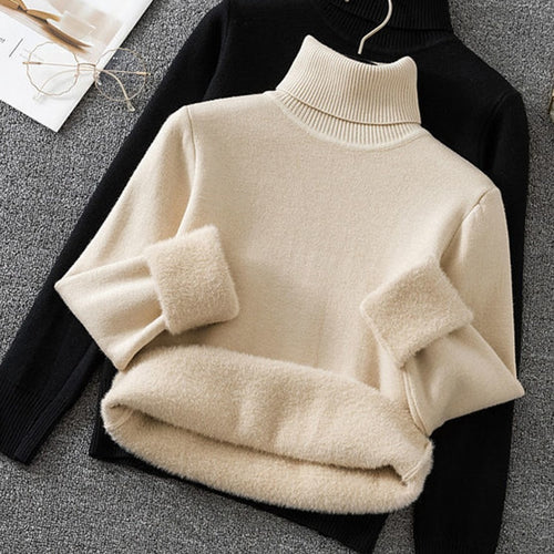 Load image into Gallery viewer, Thick Hairy Women Turtleneck Sweater Winter Black Pullover Knitted Jumper Soft Simple Solid Warm Basic Tops Casual Sweater
