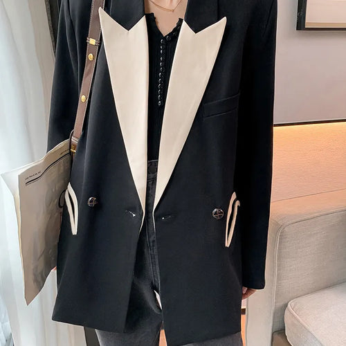 Load image into Gallery viewer, Black Blazers For Women Notched Long Sleeve Loose Patchwork Pocket Temperament Blazer Females Autumn Clothing
