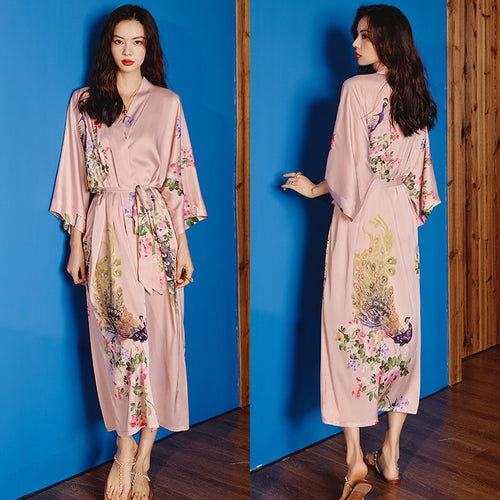 Load image into Gallery viewer, Satin Chiffon Pajamas Women&#39;s Summer Large Imitation Silk Luxury Bathrobe Cool Home Clothes French Style Morning Gown
