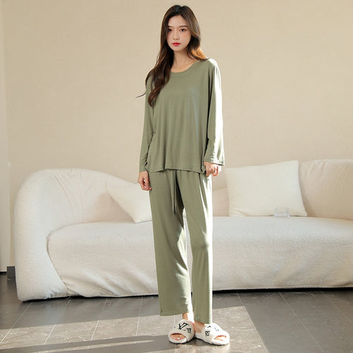 Load image into Gallery viewer, Women&#39;s Pajamas Set Simple Solid Color Soft Viscose Modal Sleepwear Leisure Nightwear Casual 2pcs Homewear Nightie Femme
