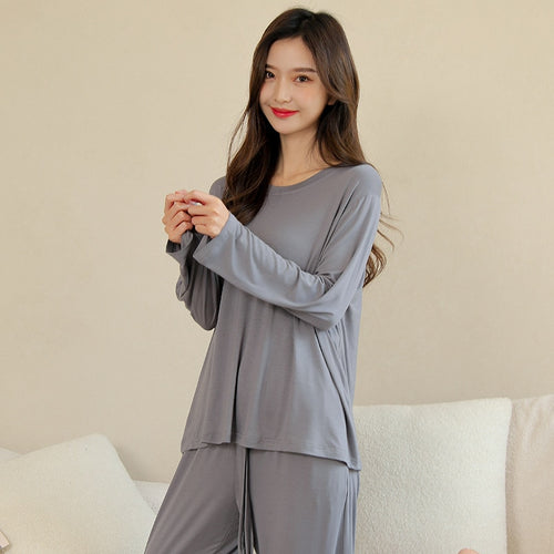 Load image into Gallery viewer, Women&#39;s Pajamas Set Simple Solid Color Soft Viscose Modal Sleepwear Leisure Nightwear Casual 2pcs Homewear Nightie Femme
