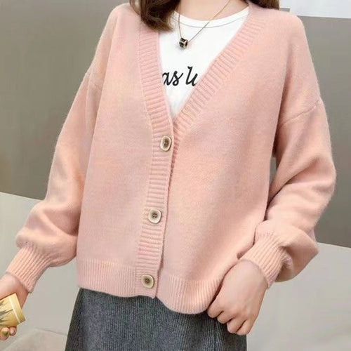 Load image into Gallery viewer, Fashion Women Cardigan Sweater Casual V Neck Loose Button Up Knitted Solid Coat Fall Long Sleeve Korean Winter Female Top
