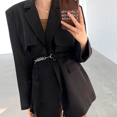 Load image into Gallery viewer, Elegant Black Blazer For Women Notched Collar Long Sleeve Patchwork Chain Solid Blazers Female Autumn Clothing
