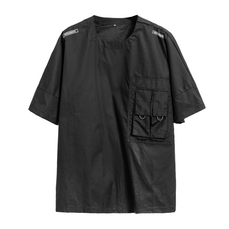 Hip Hop Cargo T-Shirt Men Summer Pockets Tactical Function Tshirts Women Loose Short Sleeve Tops Tee Shirt Black WB754
