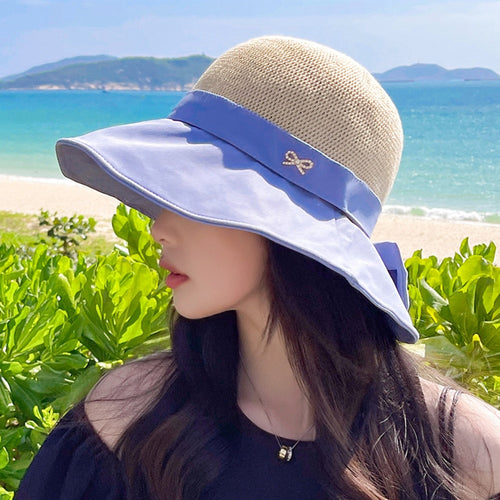 Load image into Gallery viewer, Women&#39;s Summer Sun Cap Fashion Hollow Bow Design Sun Hat Female Travel Beach Bucket Hat
