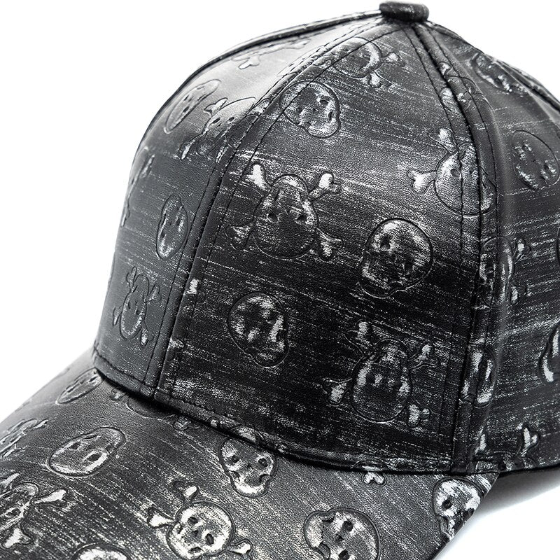 Unisex Leather Cap Skull Design Baseball Cap Men Women Adjustable Casual Outdoor Streetwear Sports Hat