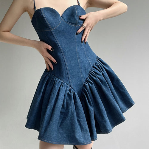 Load image into Gallery viewer, Loose Denim Dresses For Women Square Collar Sleeveless High Waist Folds Elegant Solid Dress Female Fashion Clothing
