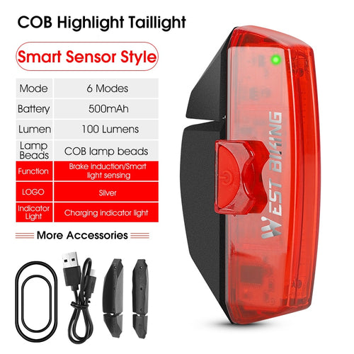 Load image into Gallery viewer, Smart Brake Sensing Taillight Bike Rear Light MTB Road Bicycle Lamp Waterproof COB LED Charging Cycling Accessories
