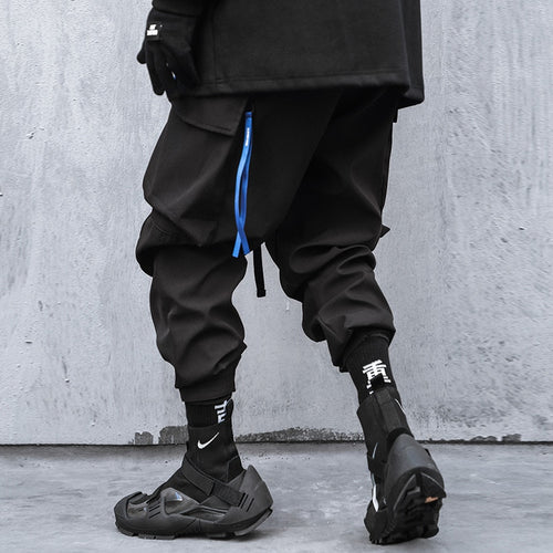 Load image into Gallery viewer, Hip Hop Men Pants Joggers Rope Ribbons Casual Loose Trousers Streetwear Techwear Cargo Pants Sweatpants WB625
