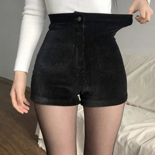 Load image into Gallery viewer, Women&#39;s Black Goth Pants Shorts High Waist Spring Autumn Fashion Tight Sexy Stretch Y2K Corduroy Female Casual Pants
