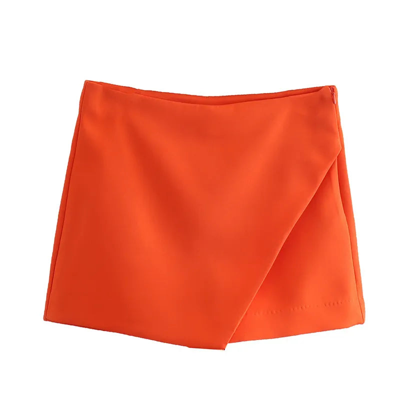 Women Fashion Candy Color Asymmetrical Shorts Skirts Lady Zipper Fly Pockets Hot Shorts Chic Pantalone