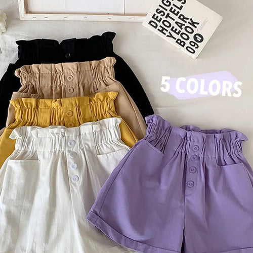 Load image into Gallery viewer, Summer Elegant High Waist Shorts Women Casual Solid Wide Leg Loose Cotton Short Pants With Belt Korean Sweet Girls
