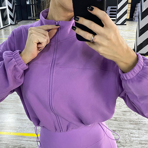 Load image into Gallery viewer, S - XL Long Sleeve Zipper Yoga Shirt Loose Casual Sweatshirt Autumn Coat Running Sports Top Female Drawstring Sportswear A076
