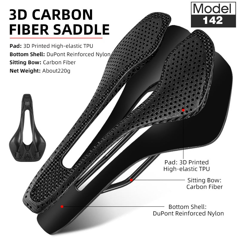 Carbon Fiber Ultralight 3D Printed Bike Saddle Comfortable Breathable Hollow MTB Mountain Road Bicycle Cycling Seat