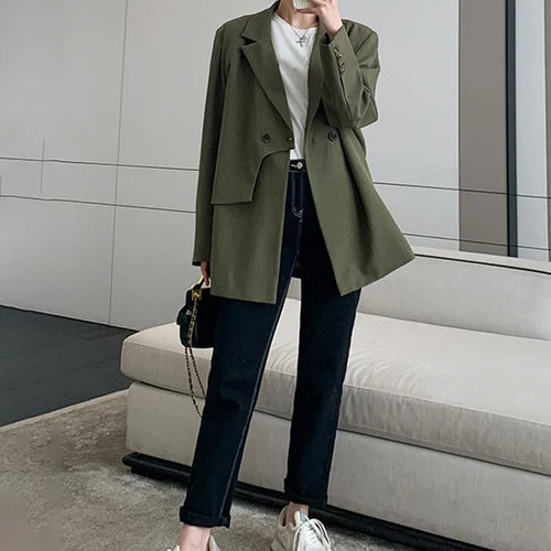 Load image into Gallery viewer, Solid Blazers For Women Notched Collar Long Sleeves Double Breasted Casual Blazer Female Temperament Clothes
