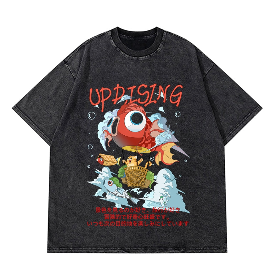 Vintage Washed Tshirts Anime T Shirt Harajuku Oversize Tee Cotton fashion Streetwear unisex top A32