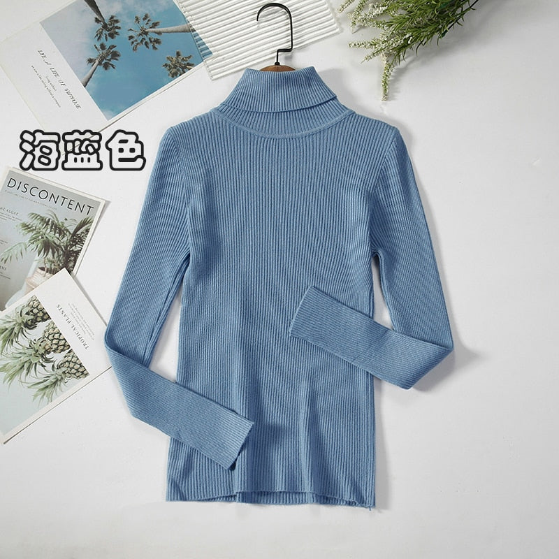 Basic Turtleneck Women Sweaters Autumn Winter Warm Pullover Slim Tops Ribbed Knitted Sweater Jumper Soft Pull Female