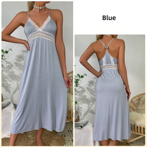 Load image into Gallery viewer, Women&#39;s Pajamas Sexy Deep V Sleepdress Soft Modal Leisure Vacation Dress Sling Long Beach Dress Homewear Nightwear Femme
