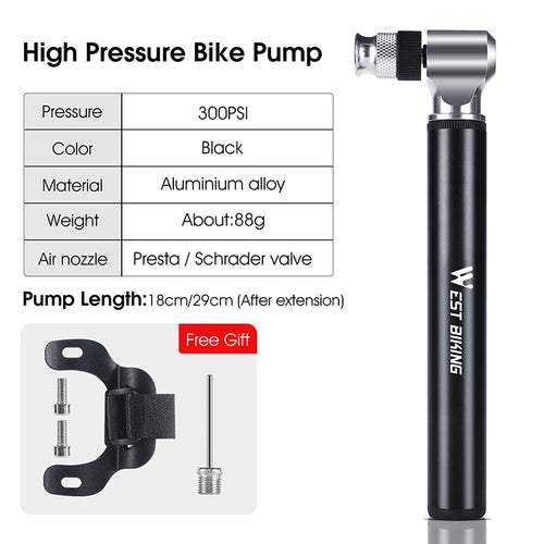 Load image into Gallery viewer, 300psi High Pressure Bike Pump Portable MTB Road Bicycle Hand Air Pump Schrader Presta Valve Cycling Tire Inflator
