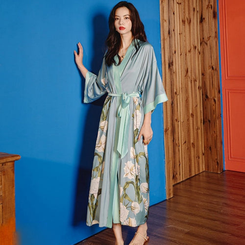 Load image into Gallery viewer, Satin Chiffon Pajamas Women&#39;s Summer Large Imitation Silk Luxury Bathrobe Cool Home Clothes French Style Morning Gown
