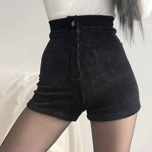 Load image into Gallery viewer, Women&#39;s Black Goth Pants Shorts High Waist Spring Autumn Fashion Tight Sexy Stretch Y2K Corduroy Female Casual Pants
