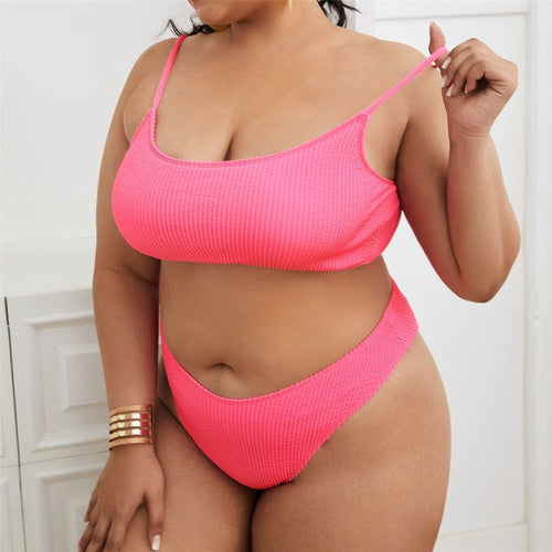 Load image into Gallery viewer, Wrinkled Plus Size Swimwear Women Swimsuit Female Two-pieces Bikini set Large Size Bather Bathing Suit Swim V3313P
