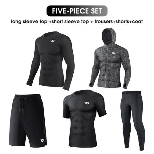 Load image into Gallery viewer, 5Pcs Sport Suits Men&#39;s Compression Pants Shirt Top Long Sleeve Jacket Athletic Sets Gym Clothing Mens Workout
